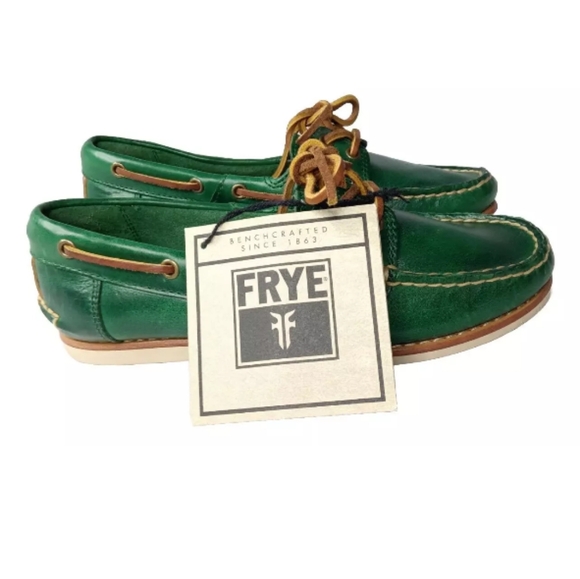 Frye Quincy Leather Boat Shoes Women's Size 5.5 M Green Flats Retial $148 - Picture 2 of 10